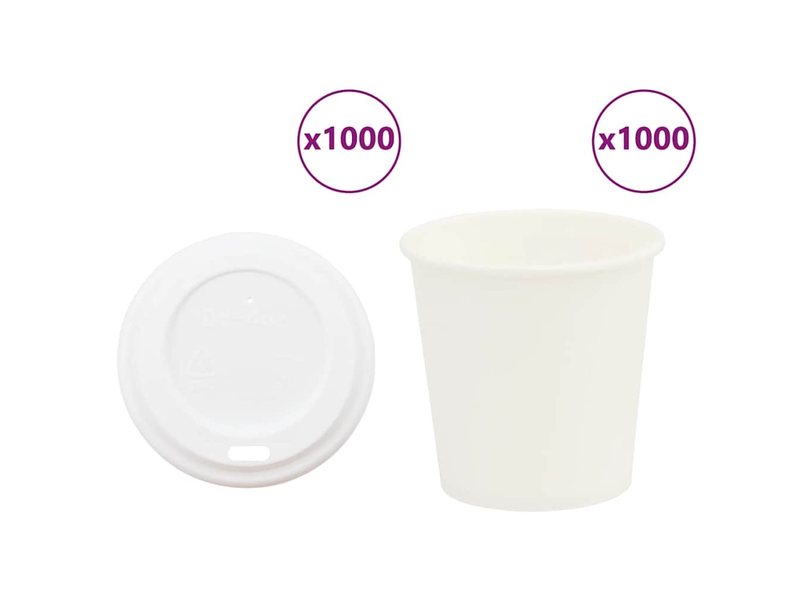 Vidaxl Copos De Café De Papel Com Tampas 1000 Pcs 4oz 100ml