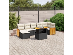 Vidaxl 8 Pcs Conjunto Sofás De Jardim Com Almofadões Vime Pe Preto