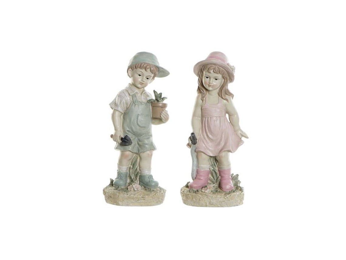 Peça Decorativa DKD HOME DECOR Blue Pink Resin Children (18x15x41 cm - 2 Pcs)