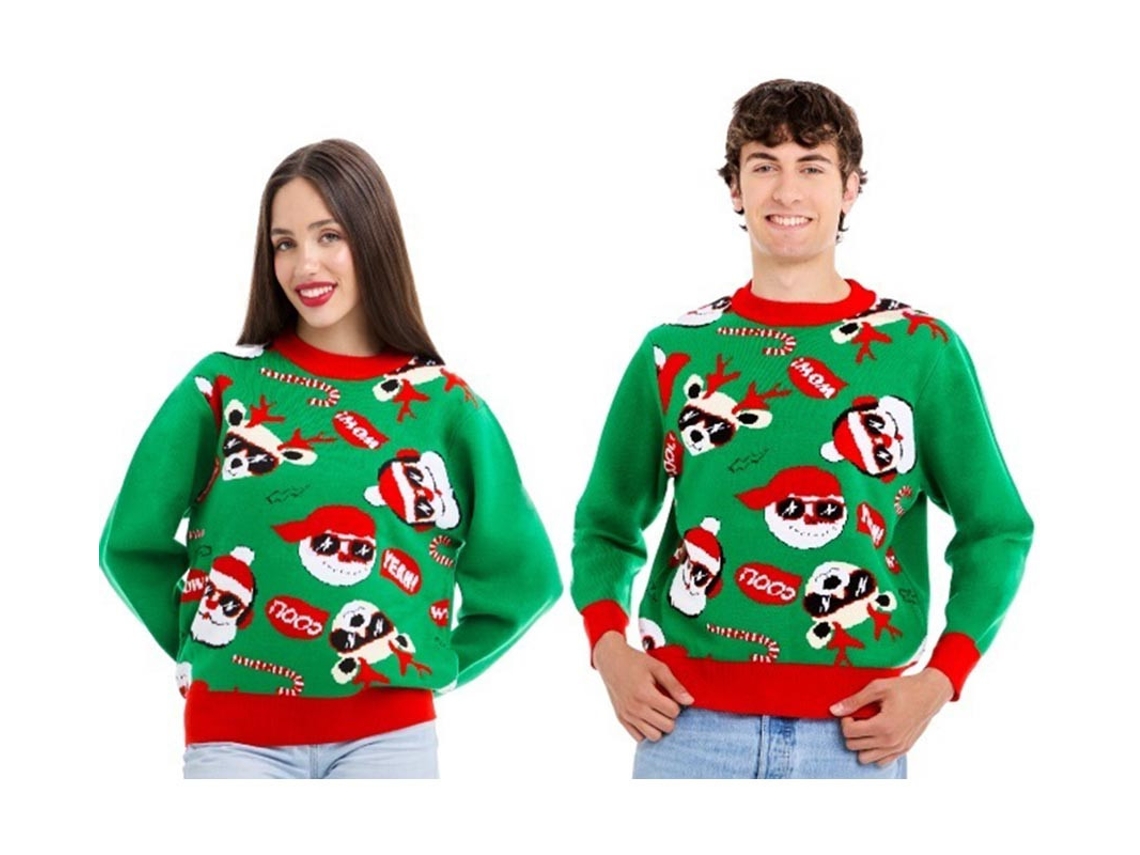 Camisola de Natal Papai Noel Cool Verde e Vermelho para Adulto