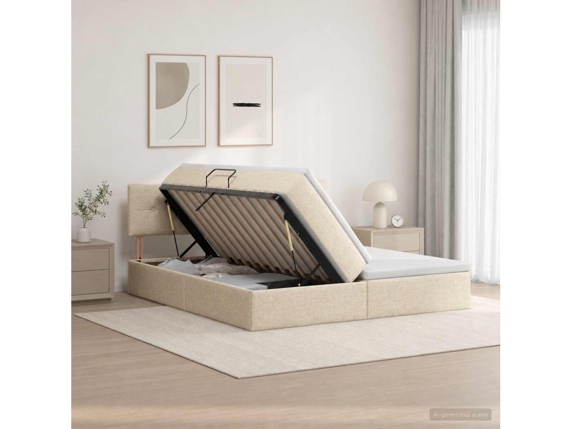 Vidaxl Cama Com Armazenamento 2 Unid. Creme Couro Sintético