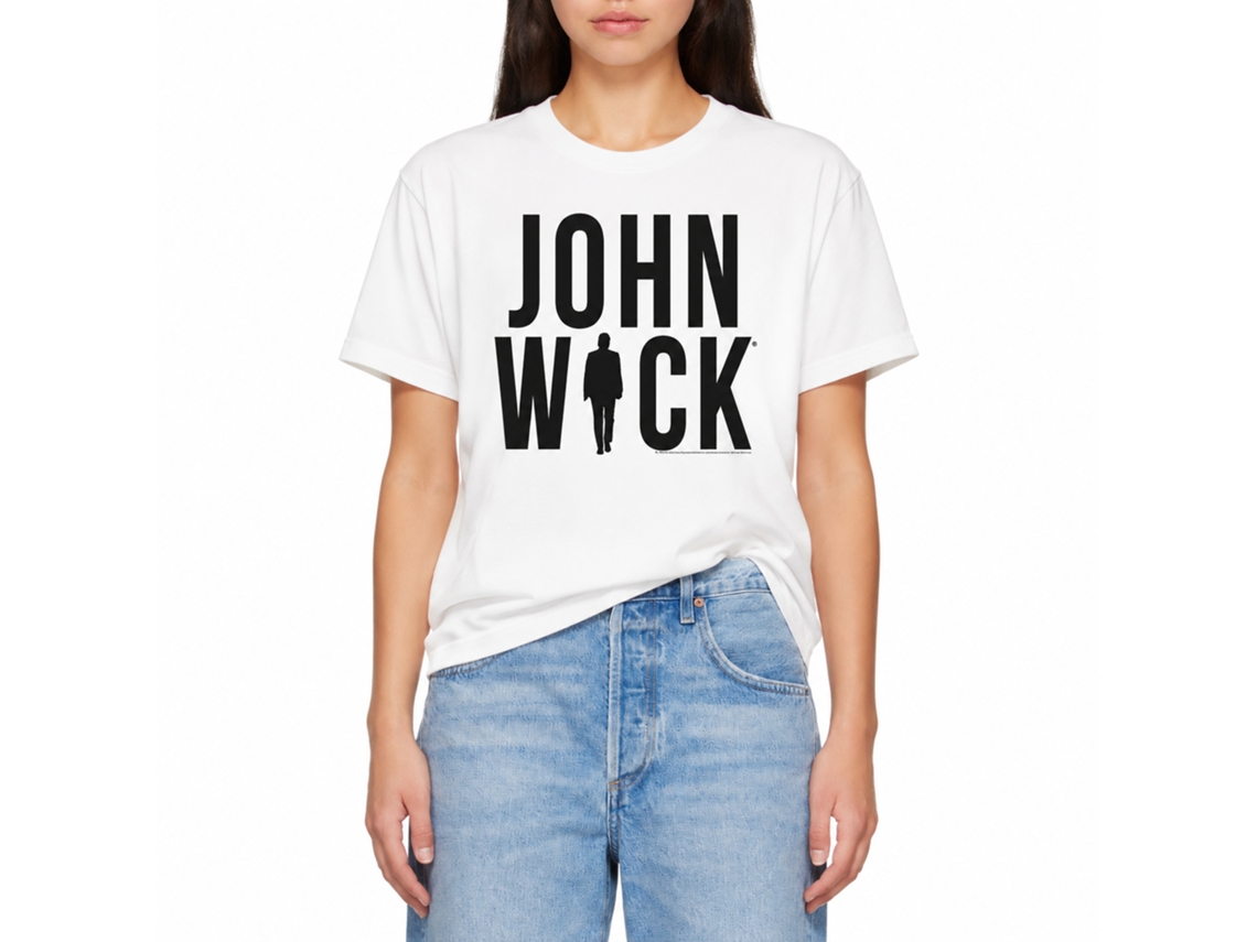 Rockinstone John Wick Silhouette Logo White Adult T-shirt Size:m