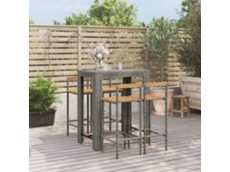 Vidaxl 5 Pcs Conjunto De Bar P/ Jardim Vime Pe/acácia Maciça Cinzento