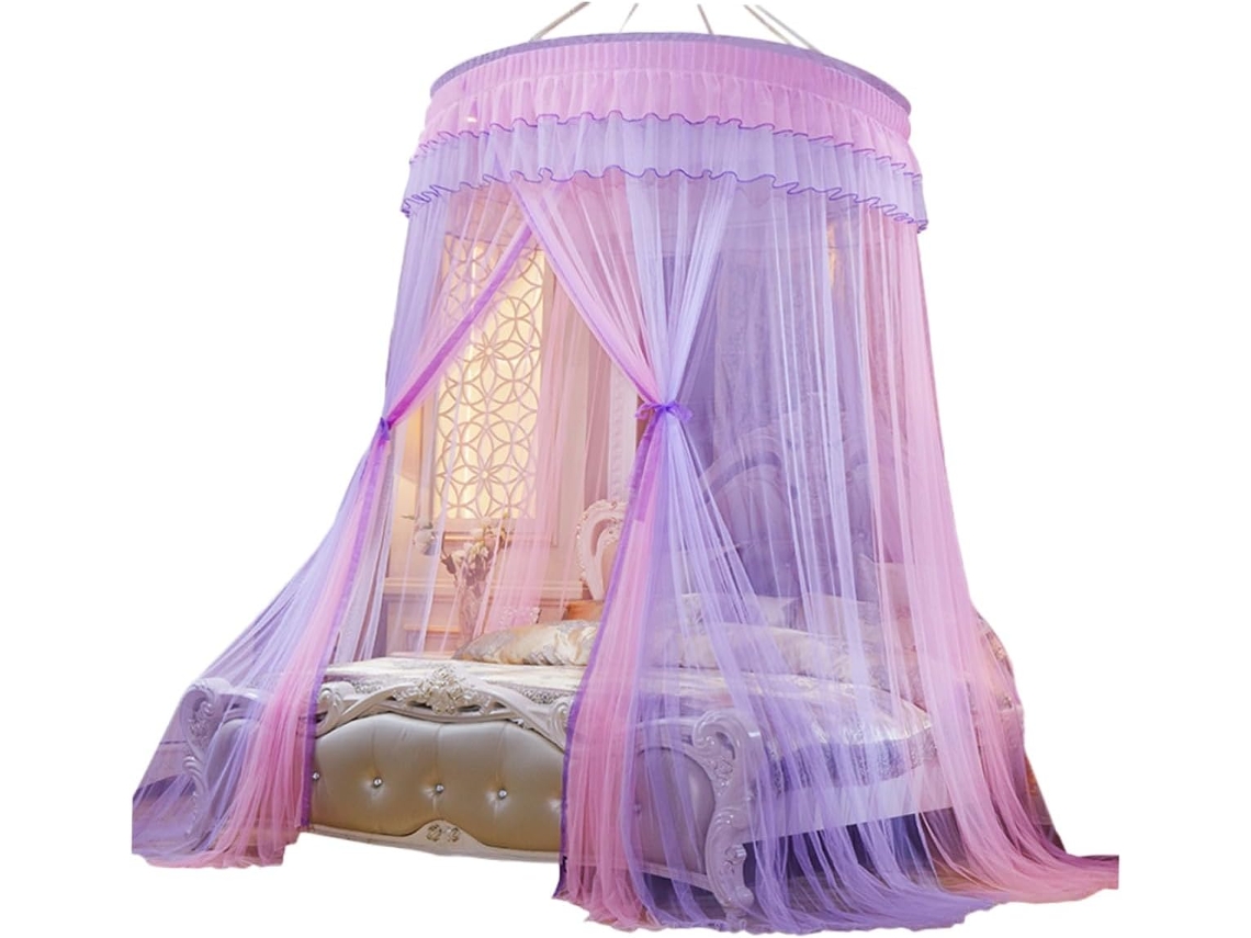 Mosquiteiro Para Cama, Dossel Redondo, Poliéster E Arame, Leve E Durável, Renda Romântica Para Um Quarto Elegante