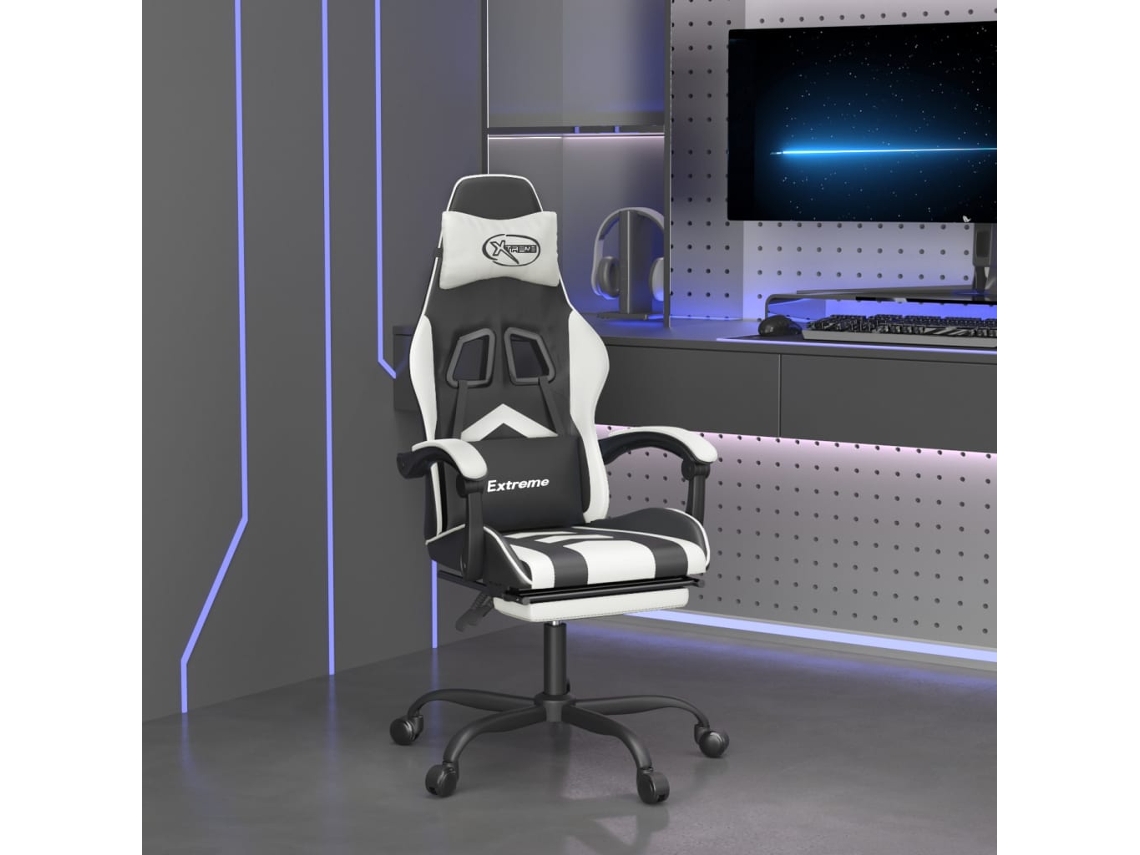 Vidaxl Cadeira Gaming Giratória C/ Apoio Pés Couro Artif. Preto/branco