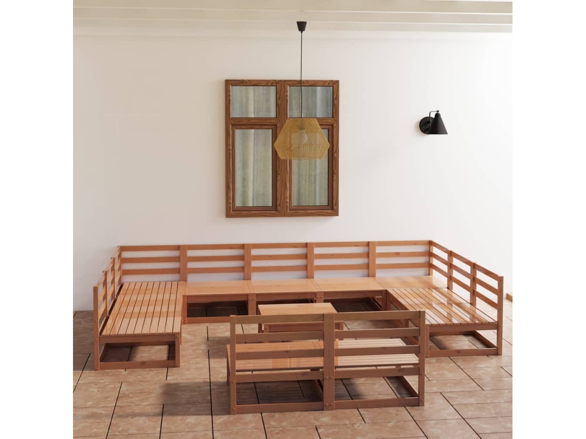 Conjunto Lounge Jardim Pinho Maciço 12 Pcs Dkd Home Decor