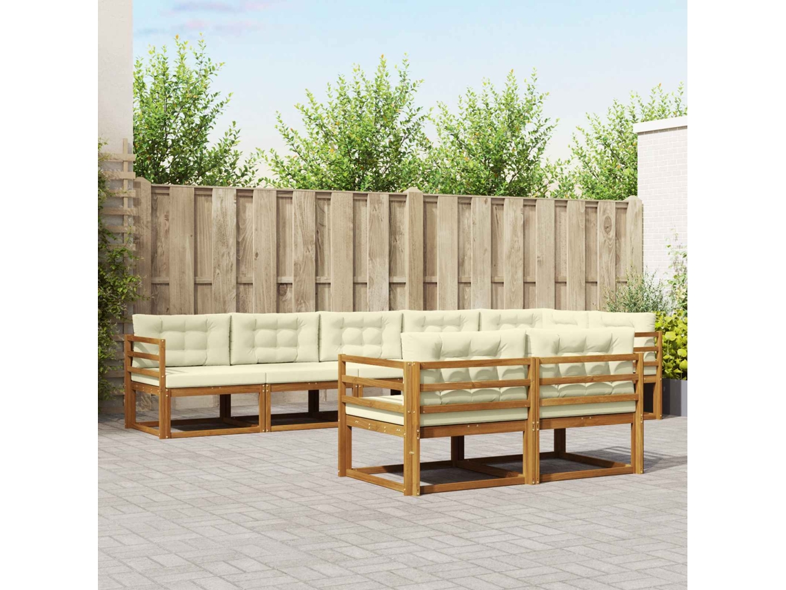 Vidaxl Conjunto De Sofás Para Exterior 8 Unid. Natural E Creme