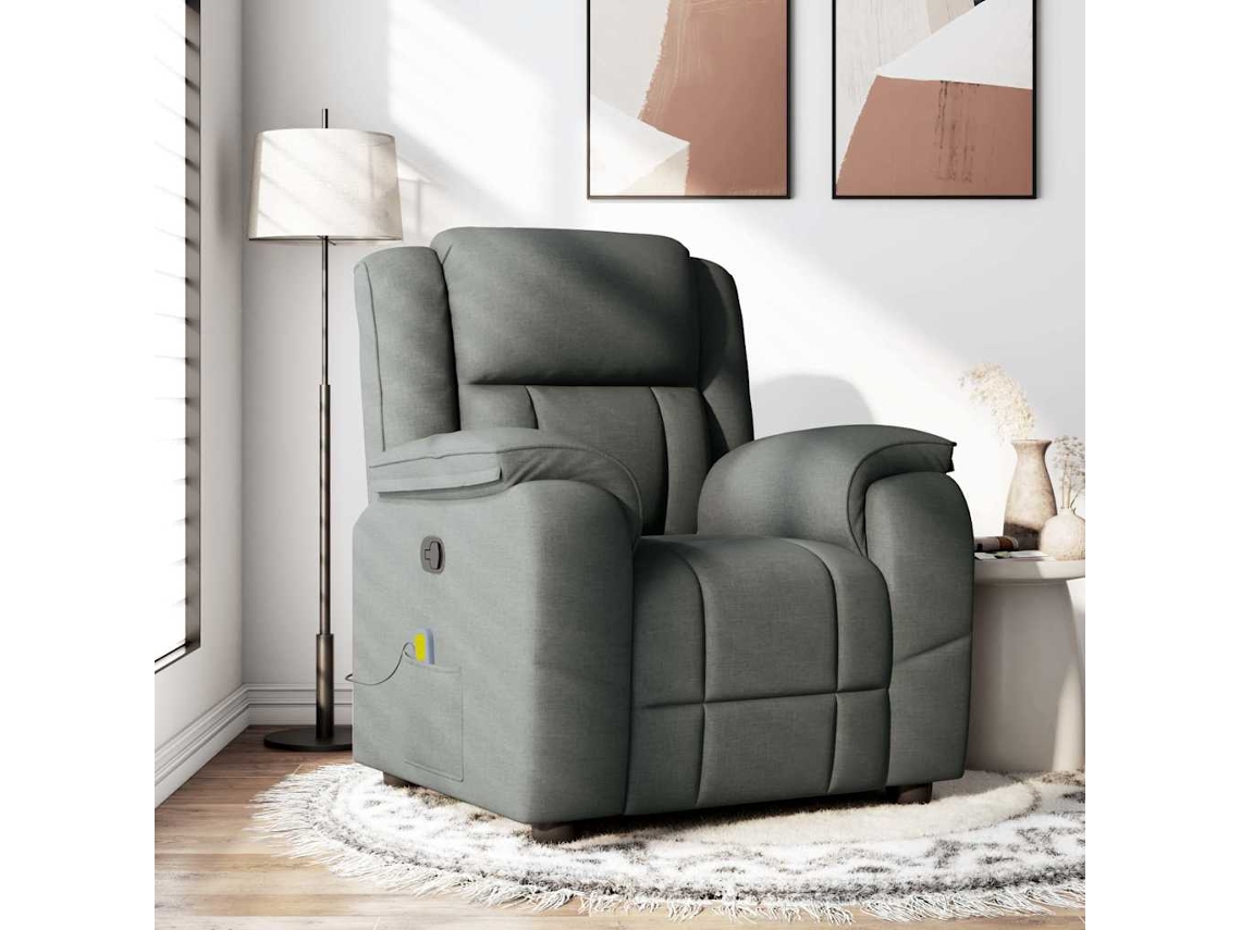 Vidaxl Poltrona De Massagens Reclinável Tecido Cinzento-escuro