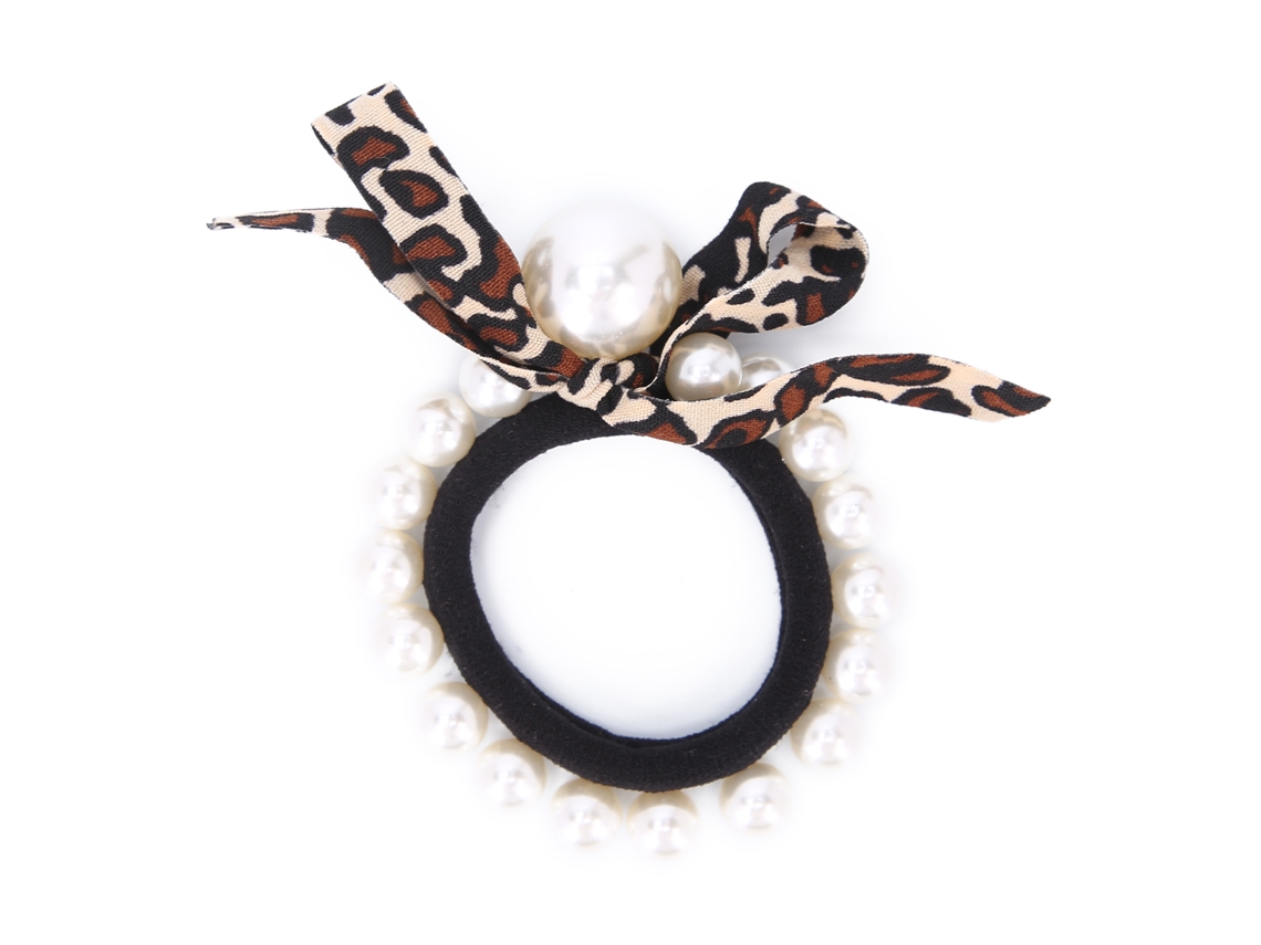 Lazo De Cabelo Com Pérolas Falsas E Estampa De Leopardo Preto Para Mulheres E Meninas, Acessório De Cabelo Elegante, Presente