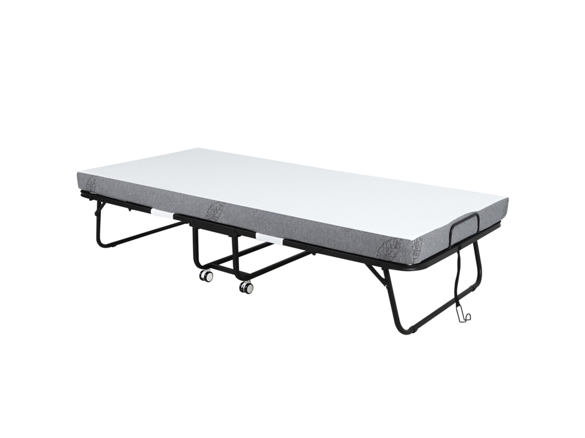 Cama Camping 200x90cm Branca Portátil com 4 Rodas, Colchão de 10cm, Suporte em Aço e Capacidade de 150kg. Ge