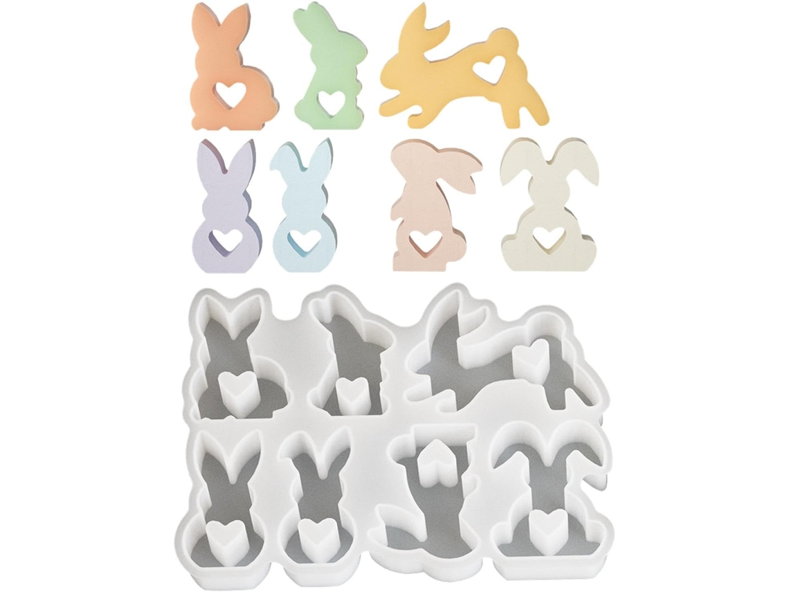 Molde De Silicone Em Formato De Coelho Da Páscoa, Com 7 Cavidades Velas.