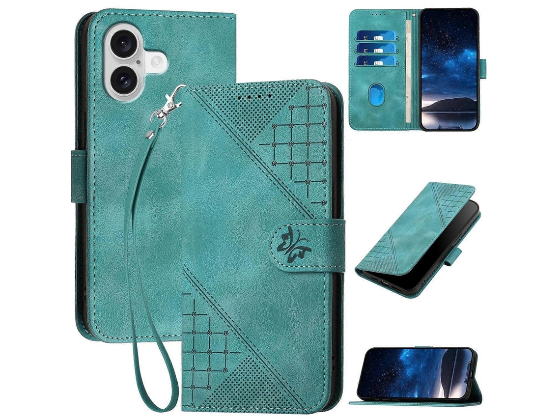 Yx0080 Capa De Celular De Couro Com Padrão De Borboleta Em Relevo E Cordão
