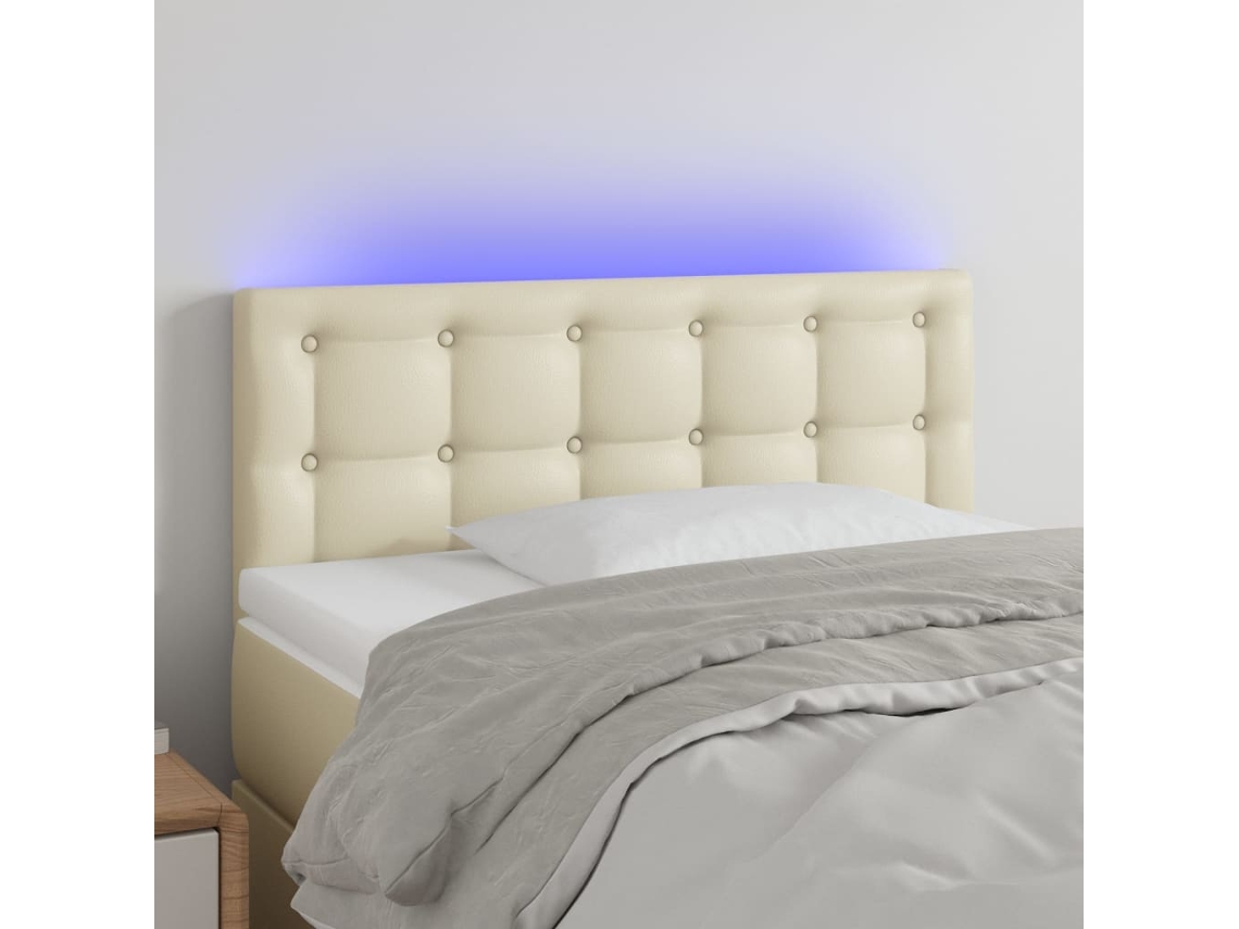 Cabeceira De Cama C/ Led 100x5x78/88 Cm Couro Artificial Crema