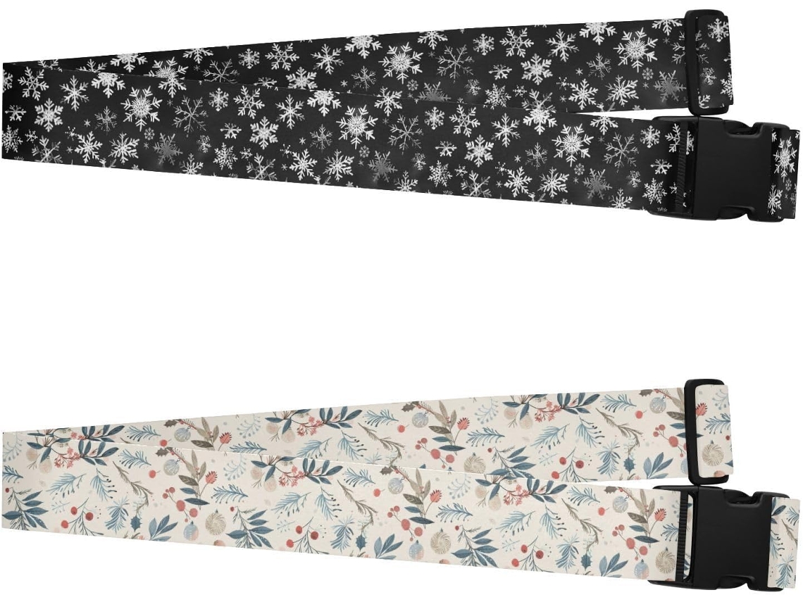 Conjunto De 2 Cintas Bagagem Transparentes Ajustáveis Com Flocos Neve Malas Bolsas Mão Acessórios Viagem