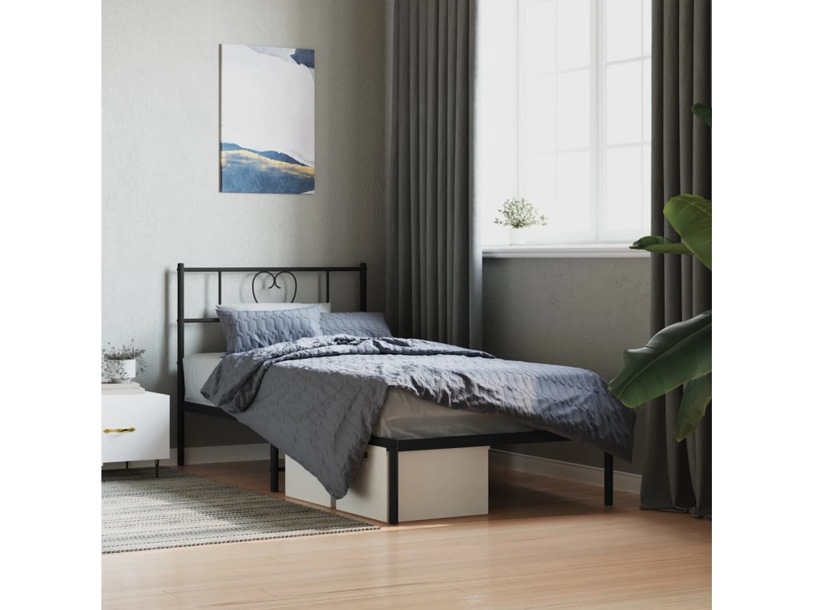 Vidaxl Estrutura De Cama Metal S/ Colchão C/ Cabeceira 75x190 Cm Preto