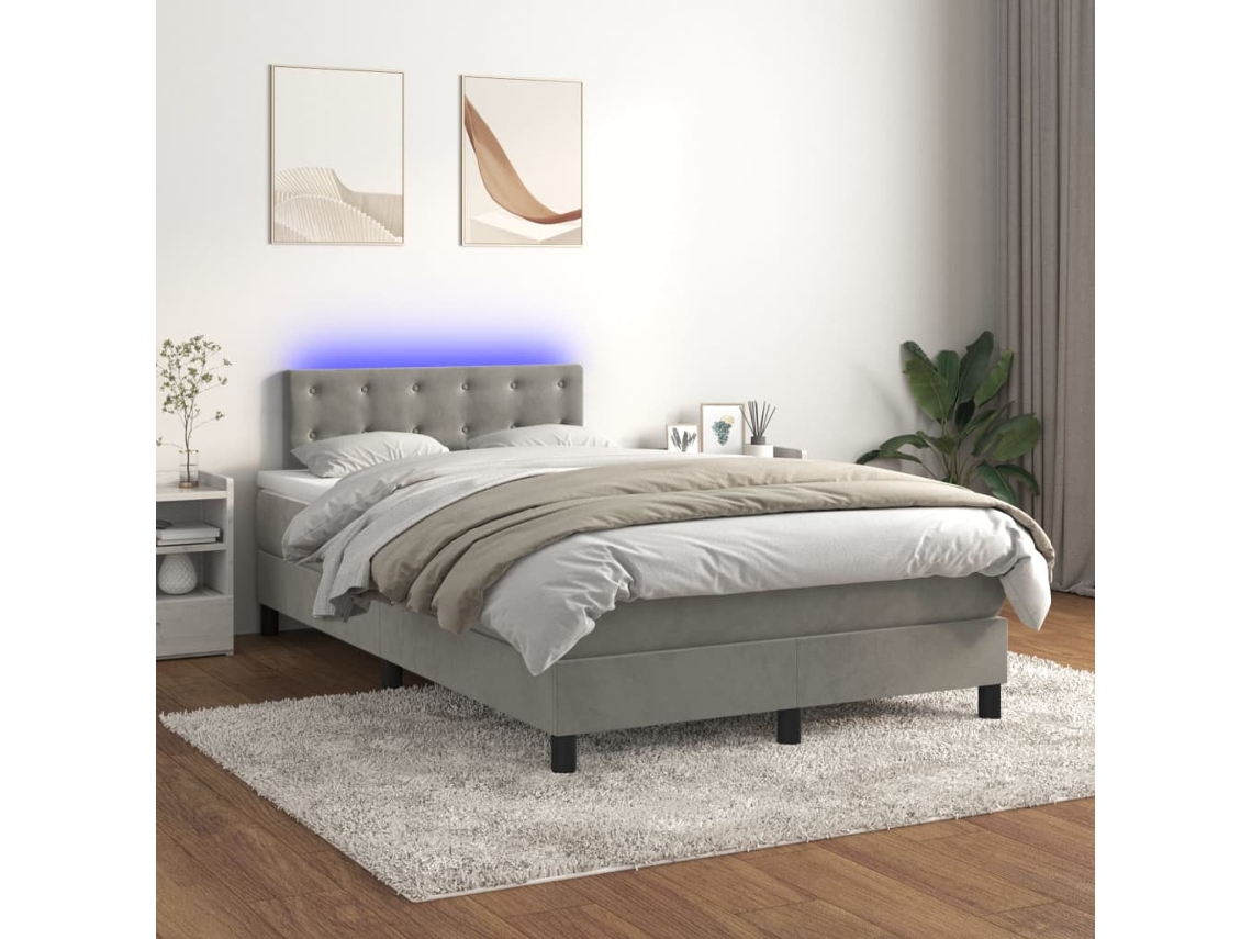 Vidaxl Cama Box Spring C/ Colchão/led 120x200 Cm Veludo Cinzento-claro