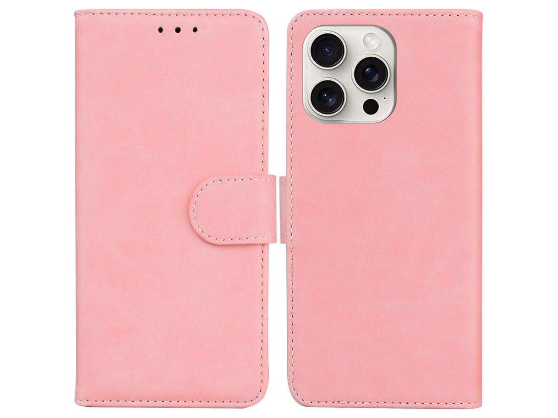 Capa Em Couro Pu, Com Suporte, Para Apple Iphone 16 Pro Max - Rosa