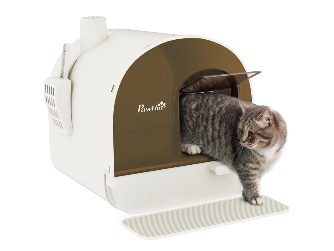 Caixa de Areia para Gatos com Filtro, 1 Filtro de Reposição, 1 Tapete para o Chão, 43 Cm X 44 Cm X 47 Cm, Preto + Branco ESSÊNCIACASA
