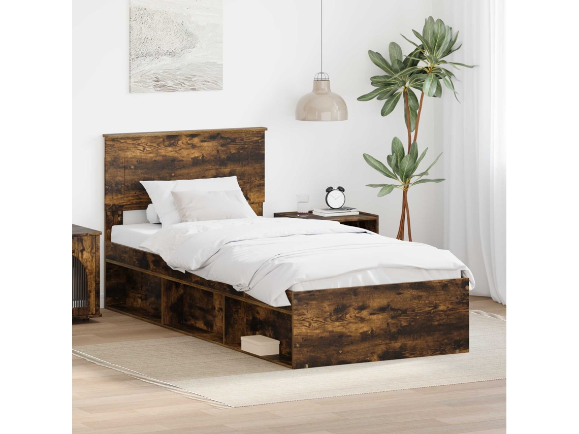 Vidaxl Estrutura da Cama com Cabeceira Carvalho Defumado 100 X 200 Cm