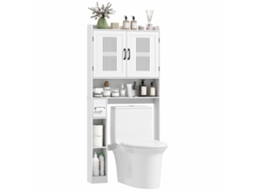 Armário Sobre Sanita 80x19,5x170cm Branco com Prateleira Ajustável, 2 Portas e Suporte para Papel Higiênico ou Máquina | S/MARCA