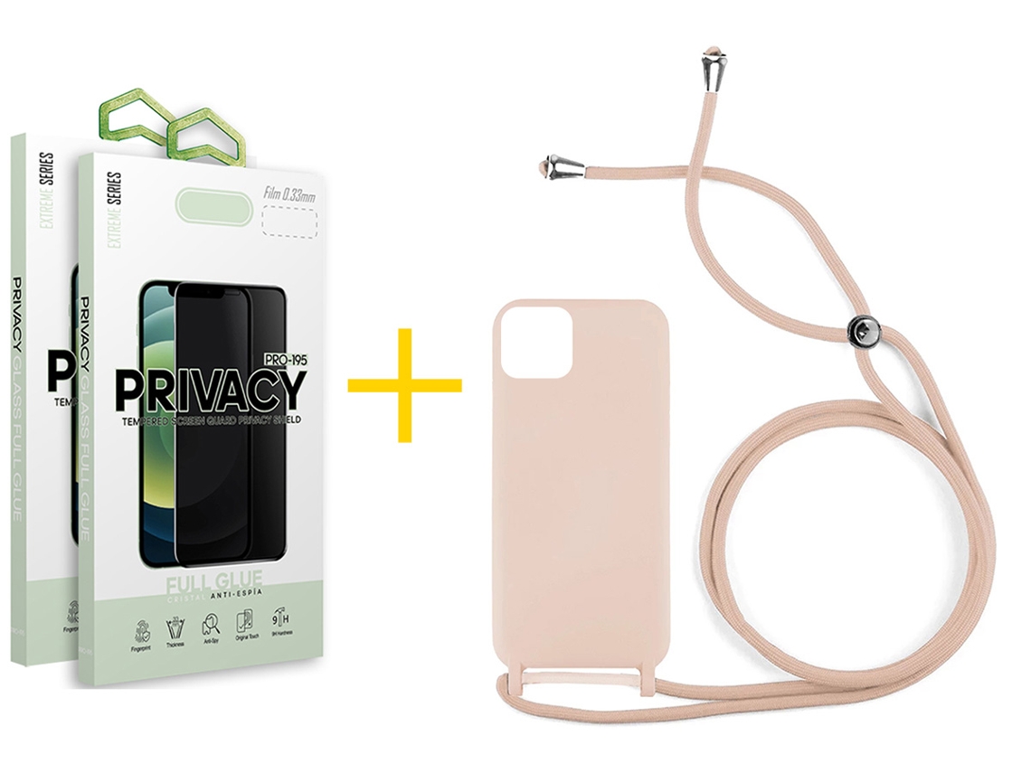 Pack 2 x Película de Vidro Temperado Anti-Spy + Capa GANDY Apple iPhone 16 Plus Gel Rope Rosa Pastel