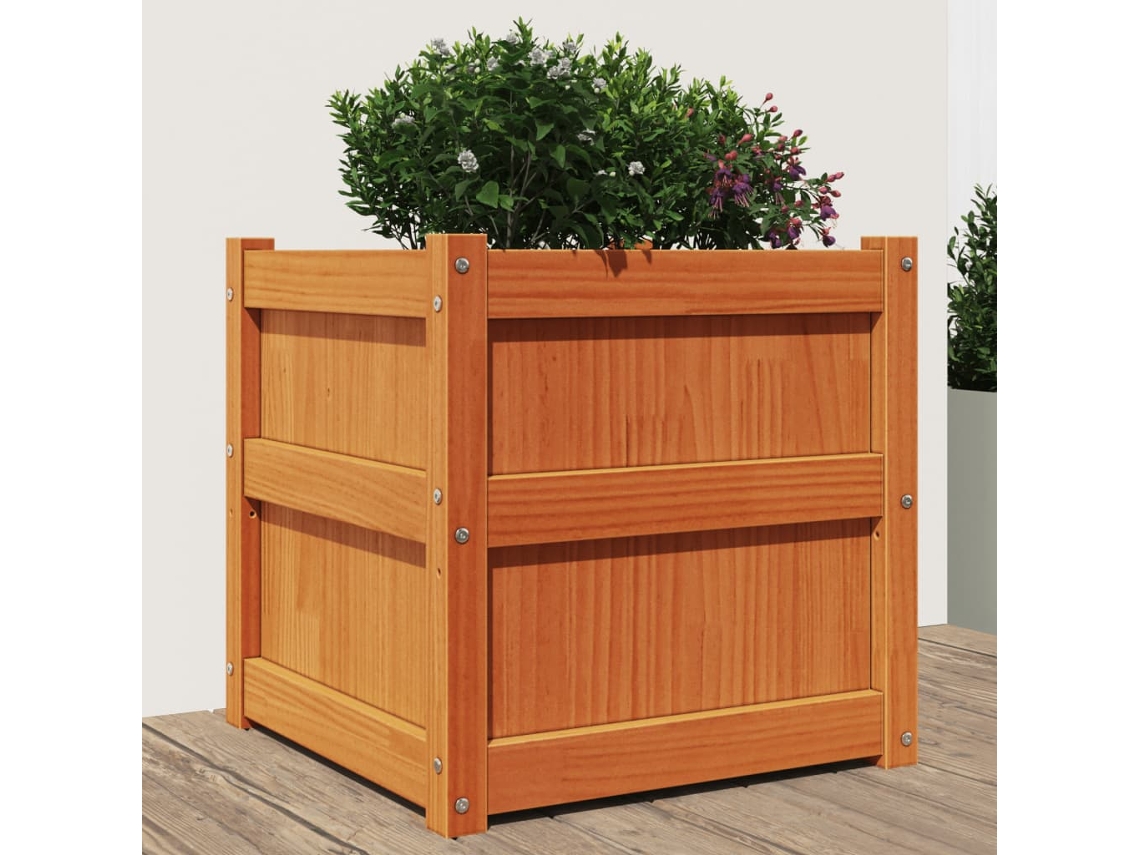 Vidaxl Vaso/floreira De Jardim 50x50x50 Cm Pinho Maciço Castanho Cera