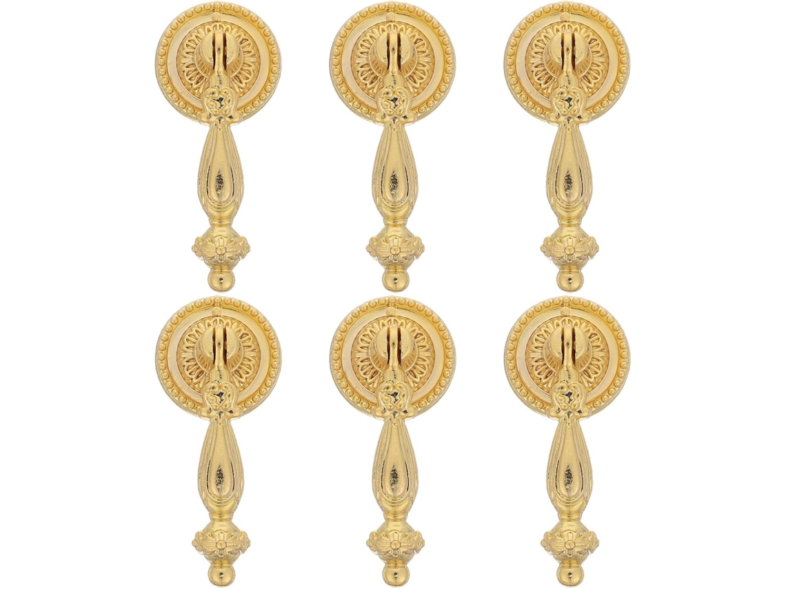 Conjunto De 6 Puxadores Cozinha Housoutil Em Liga Zinco Dourada Vintage, Com Design Elegante E Clássico Em Formato De