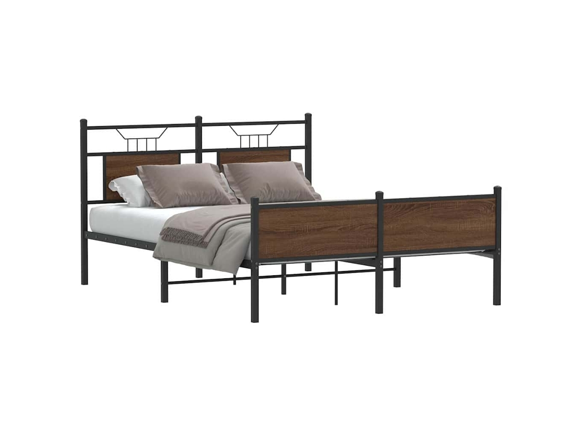 Vidaxl Estrutura Cama S/ Colchão Derivados Madeira Carvalho Castanho