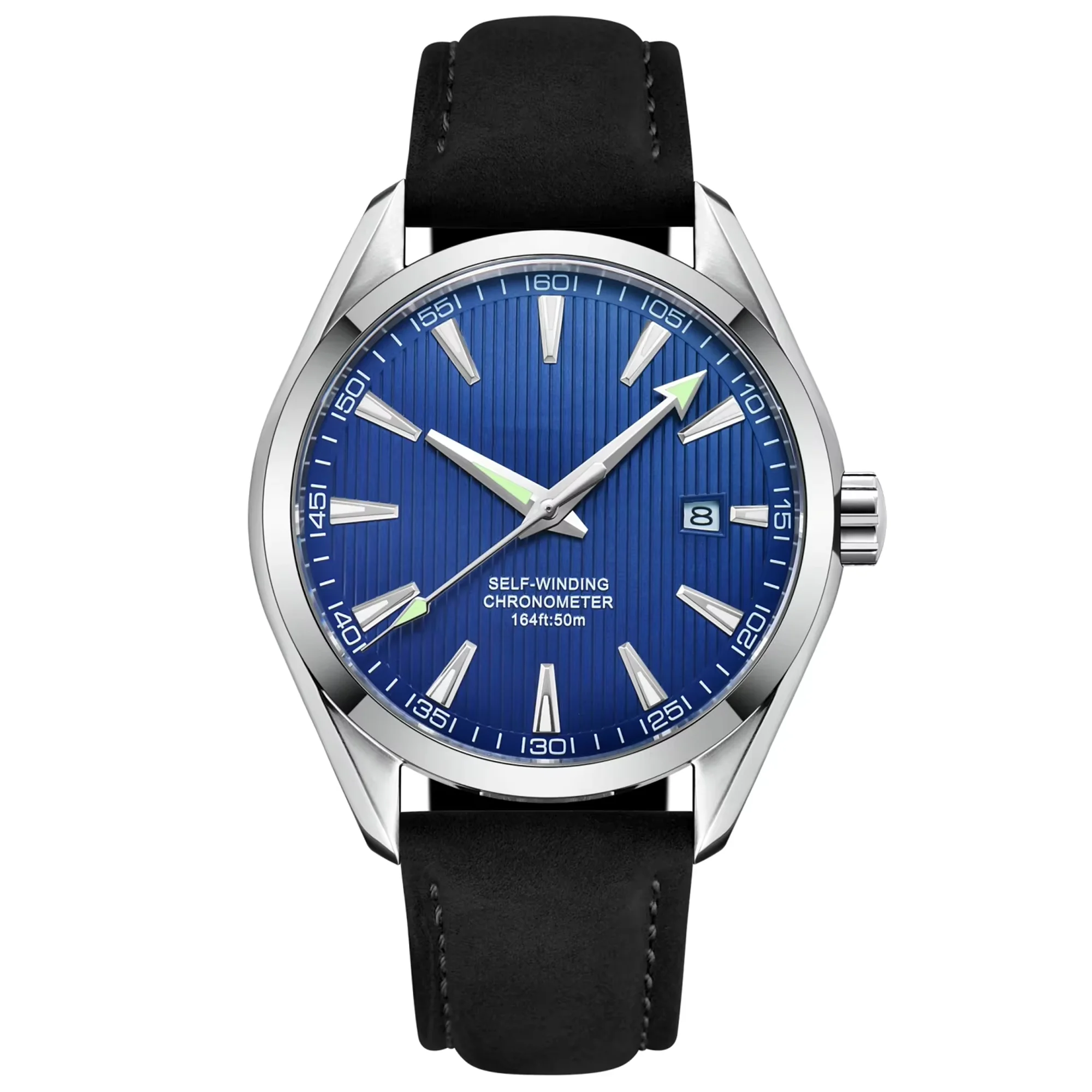 Relógio Masculino Mecânico Automático (azul), Em Couro Genuíno, À Prova D'água, Casual E Luxuoso.