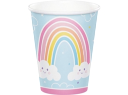 Caneca Descartável Creative Converting Happy Rainbow Azul/multicolorida Aquaforge (pacote Com 8)