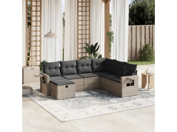 Vidaxl 7 Pcs Conjunto Sofás P/ Jardim C/ Almofadões Vime Pe Cinzento