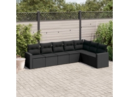 Vidaxl 7 Pcs Conjunto De Sofás P/ Jardim C/ Almofadões Vime Pe Preto