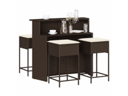 Vidaxl 5 Pcs Conjunto de Bar P/ Jardim C/ Almofadões Vime Pe Castanho