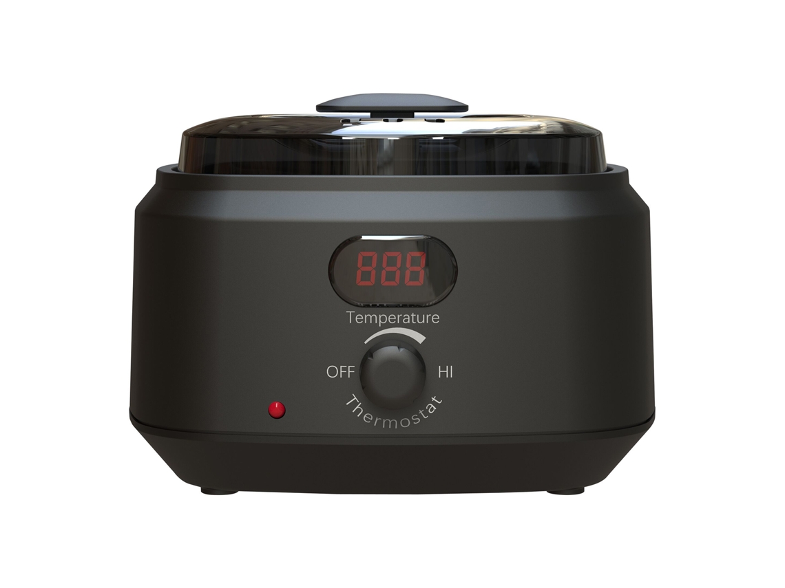 Mini aquecedor eletrônico de cera para uso doméstico com cera e varetas de madeira, aquecimento rápido e temperatura ajustável.