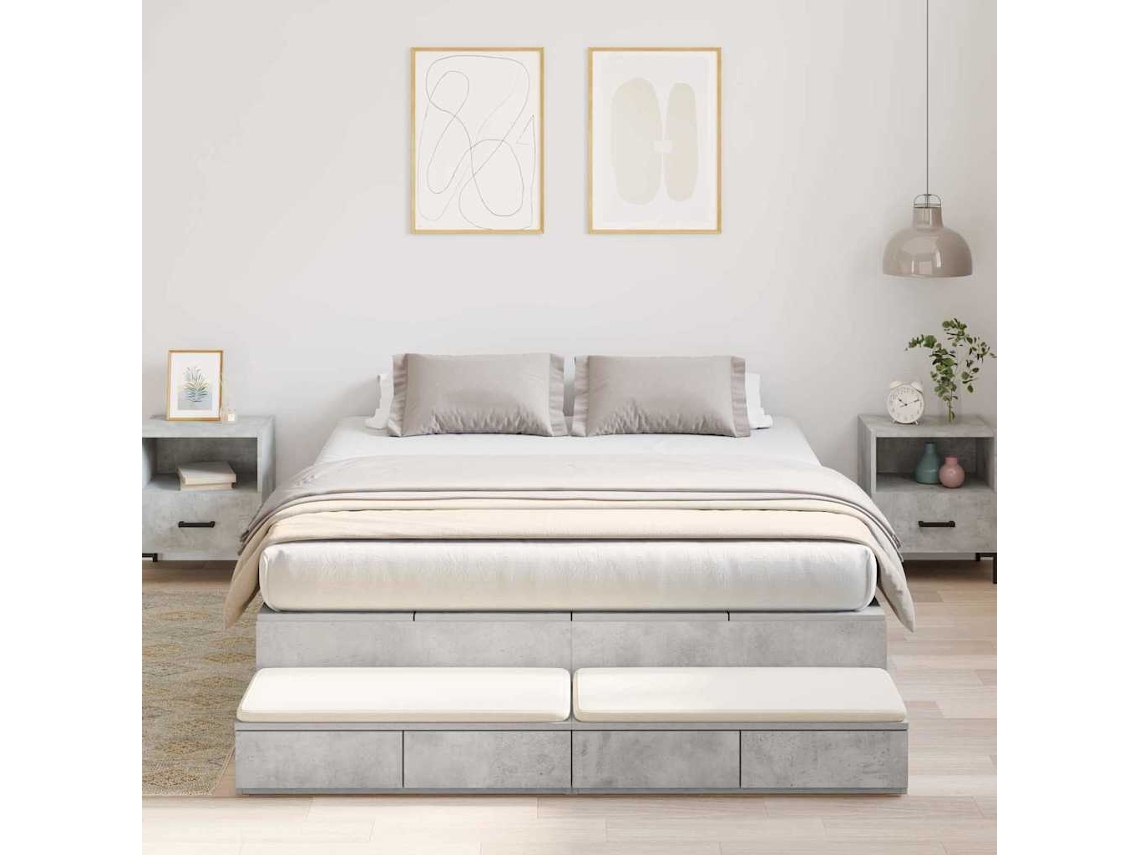 Vidaxl Estrado De Cama Com Arrumação Com Gaveta Cinzento 140 Cm
