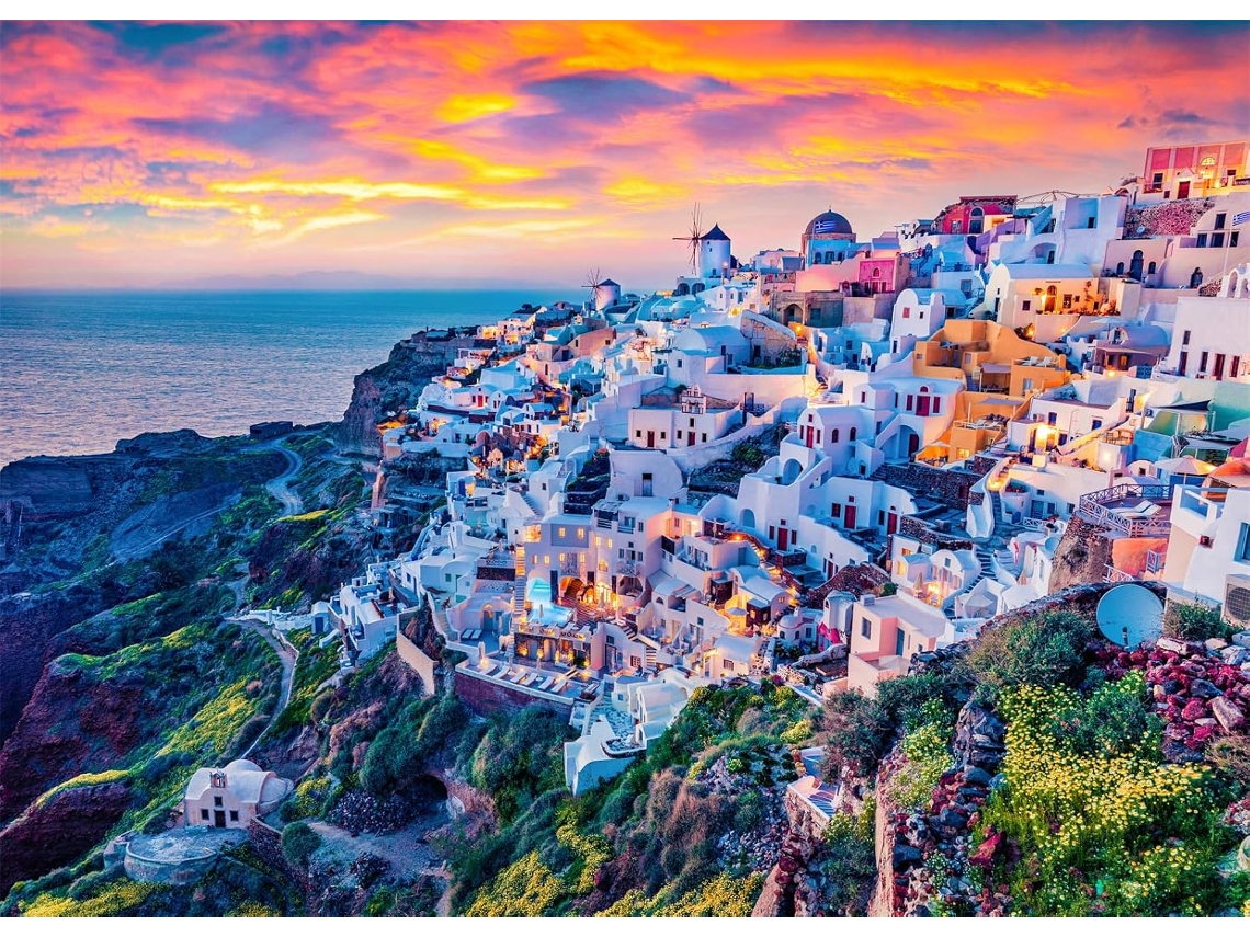 Quebra-cabeças Da Ilha De Santorini Com 1000 Peças Para Adultos, Quebra-cabeças Do Resort Grego Oia (azul)