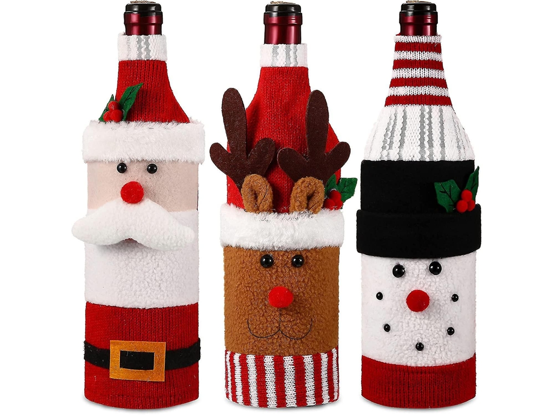 Ampulheta 3 Peças Cobertura De Natal Para Garrafa De Vinho, Capa De Malha Artesanal