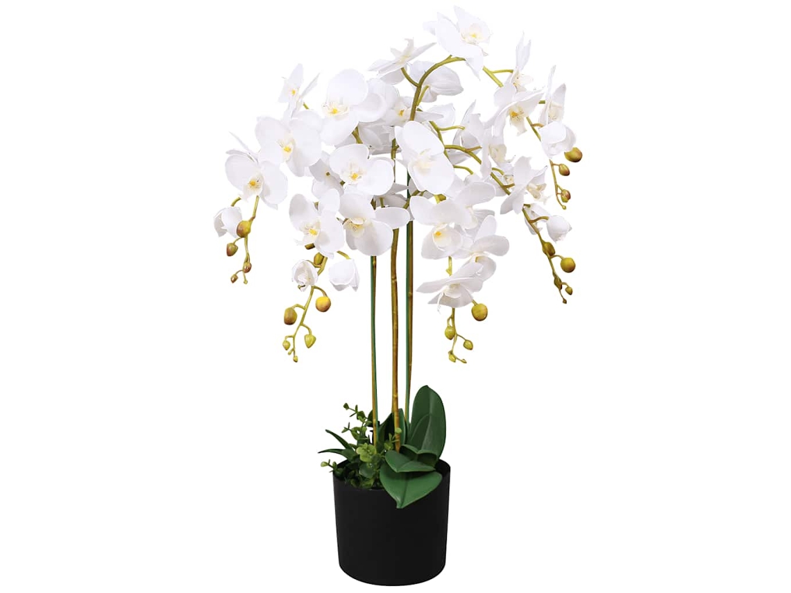 Vidaxl Planta Orquídea Artificial Com Vaso 75 Cm Branco