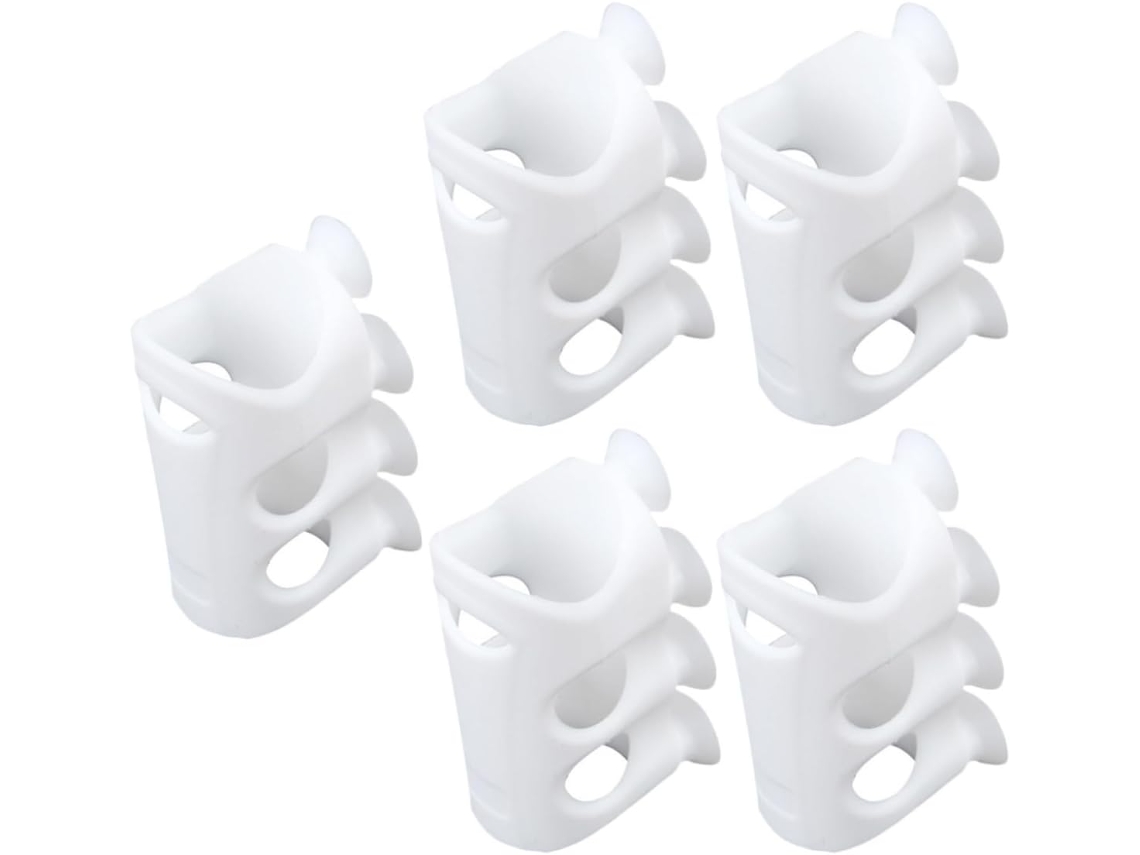 Suportes De Chuveiro Com Ventosa Silicone, 5 Peças, Ajustáveis, Brancos, Fáceis De Usar No Banheiro