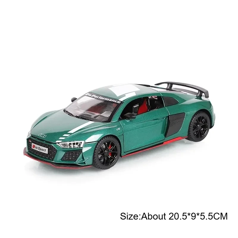 (r8 V10 Verde) Escala 1:24 - Modelo De Carro Esportivo Em Miniatura, Feito De Metal Fundido, Com Funções De Som E Luz.