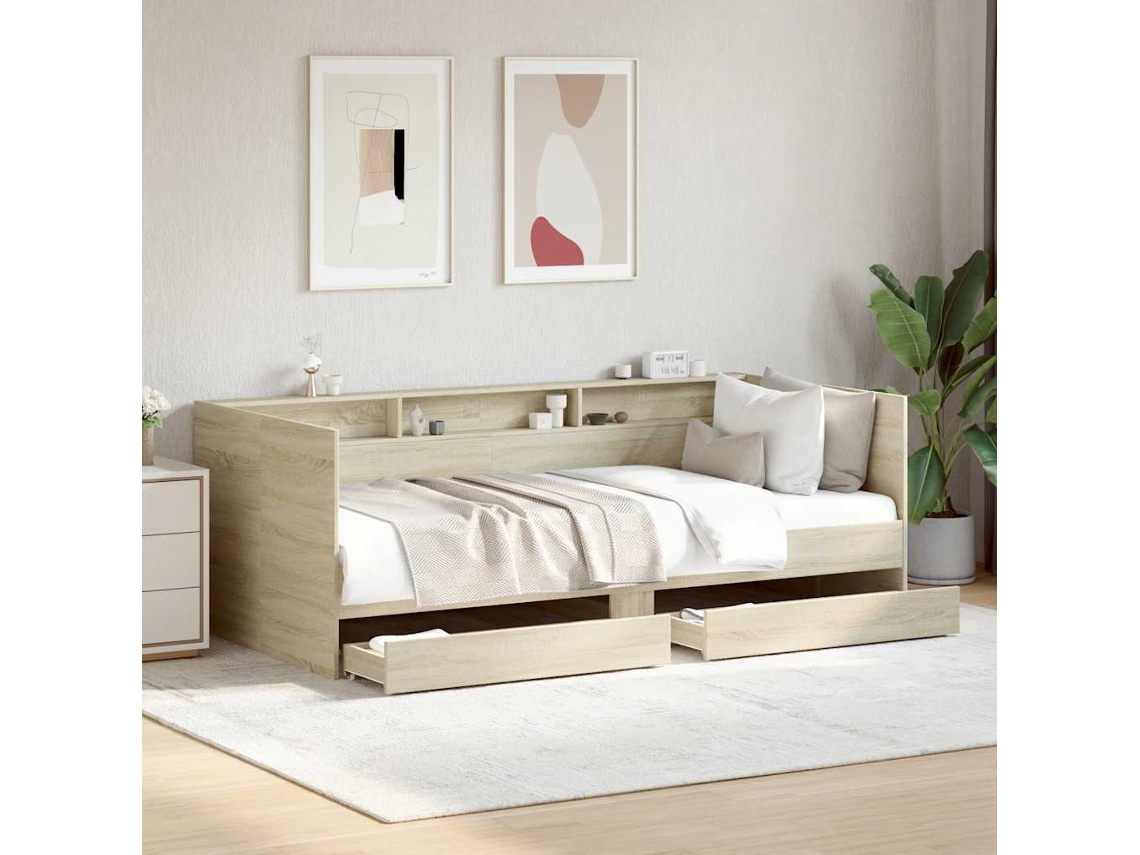 Vidaxl Sofá-cama Com Gavetas Sem Colchão 90x190 Cm Carvalho Sonoma