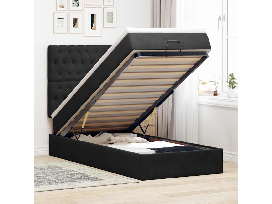 Vidaxl Estrutura De Cama Otomana Com Colchões Preto 80x200cm Veludo