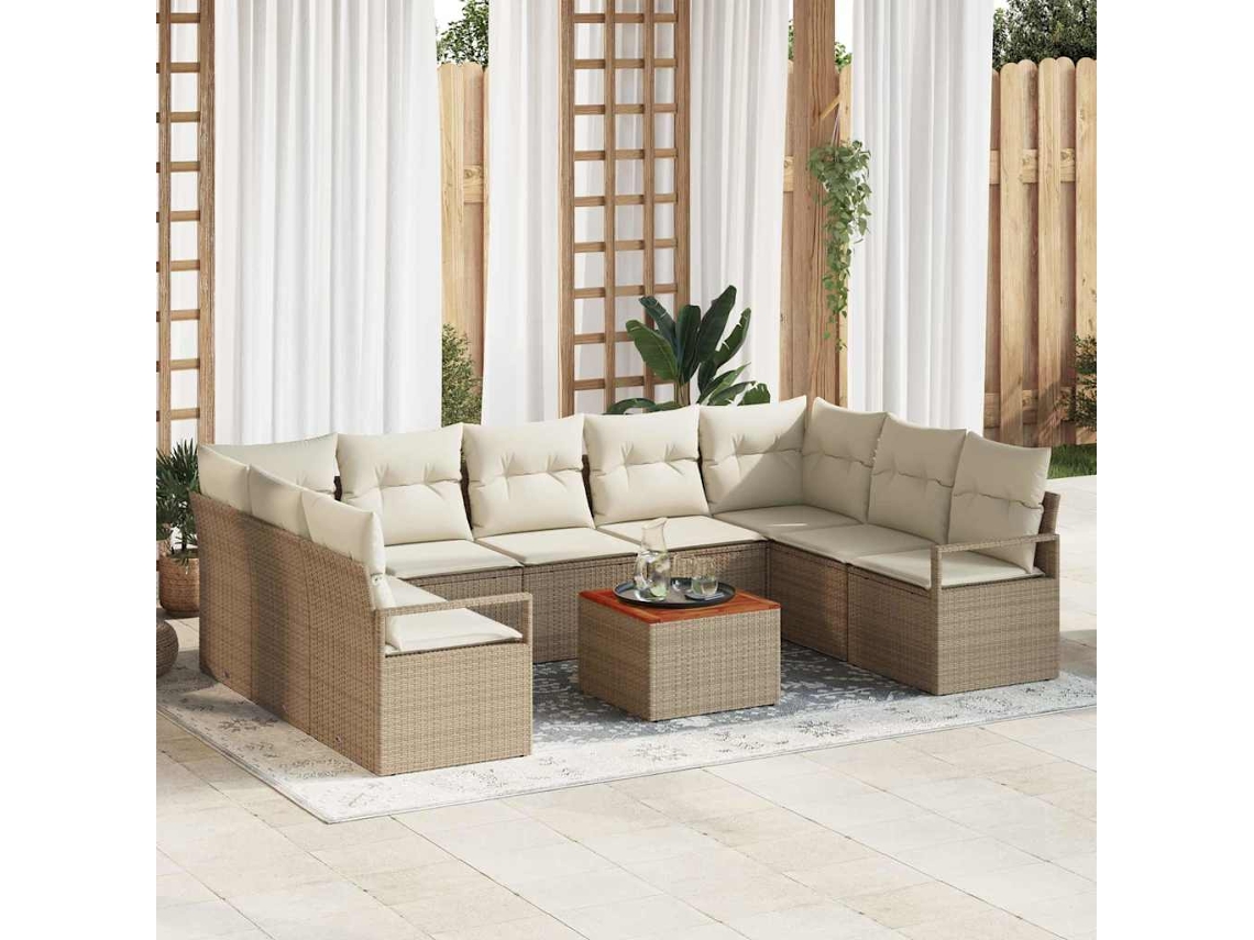 Vidaxl Conjunto De Sofá De Jardim 10 Unid. Bege E Creme Vime Pe