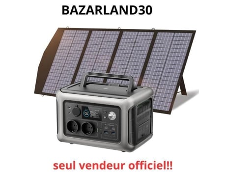 Gerador solar Bazarland30.allpowers R600 com painéis solares dobráveis de 140 W, bateria Lifepo4 de 299 Wh e carregamento rápido.