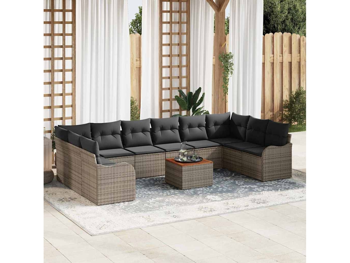 Vidaxl Conjunto De Sofá De Jardim 11 Unid. Cinzeto Vime Pe