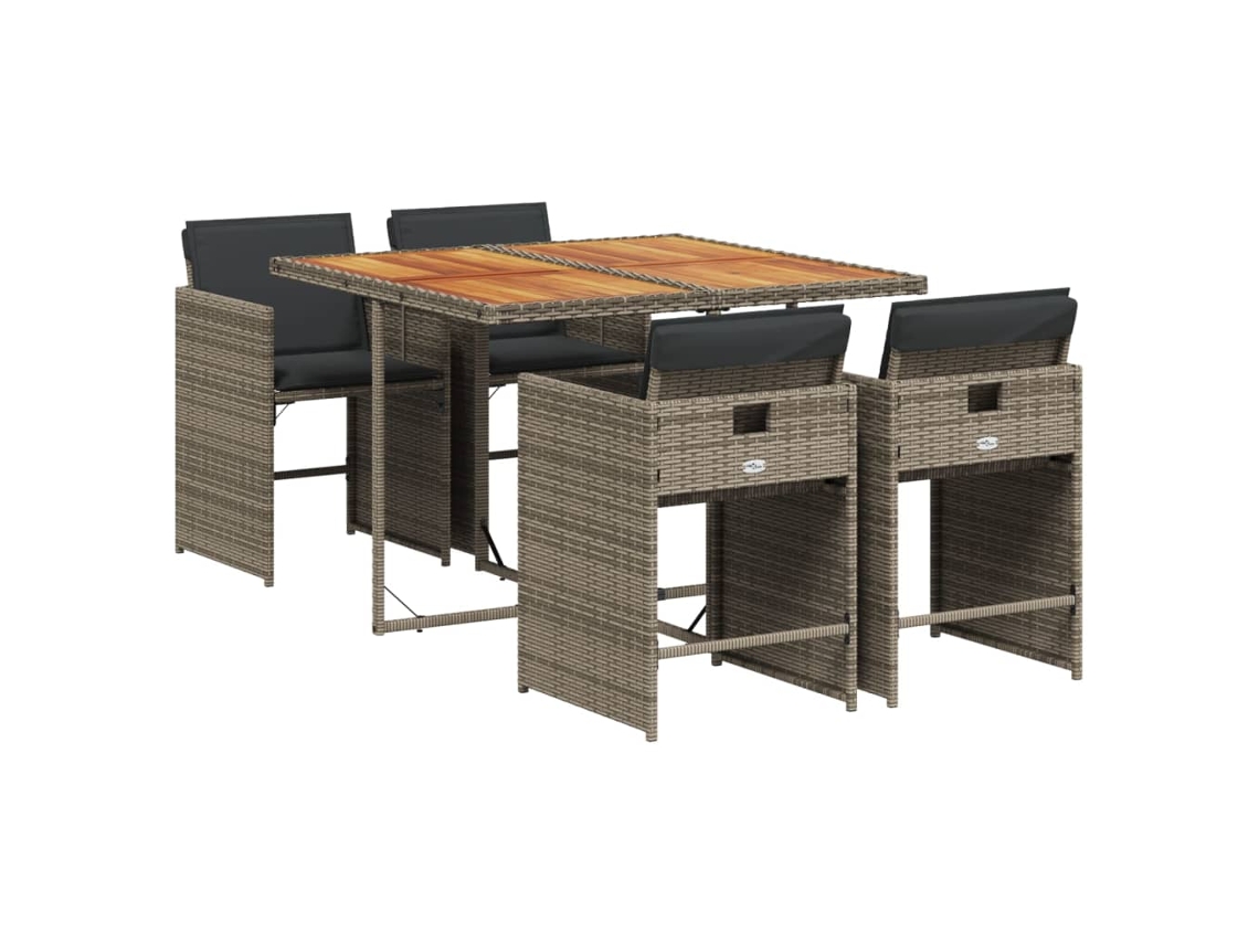 Conjunto de 5 Jantar para Jardim com Almofadões Vime Pe Cinza MAISON EXCLUSIVE