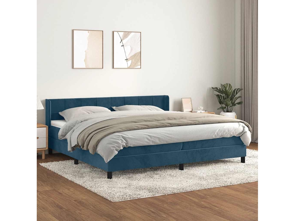Vidaxl Cama Com Molas/colchão 200x200 Cm Veludo Azul-escuro