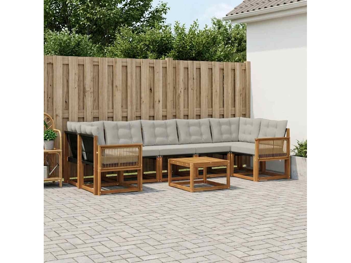 Vidaxl Conjunto De Sofás Para Exterior 8 Pcs Natural E Cinzento-claro