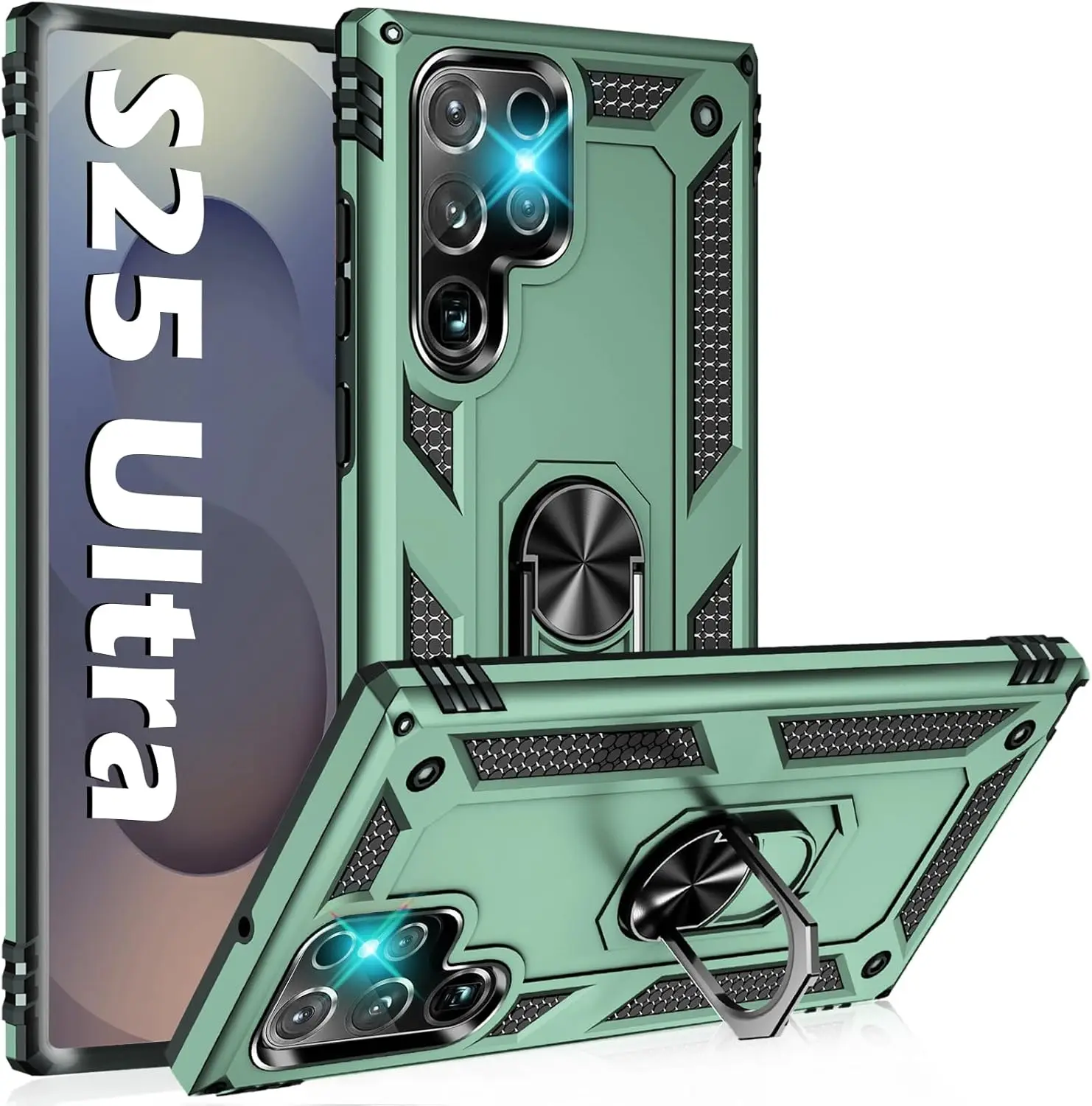 (verde, Galaxy S24 Ultra) Capa Protetora Reforçada Com Suporte De Anel Metálico Magnético.