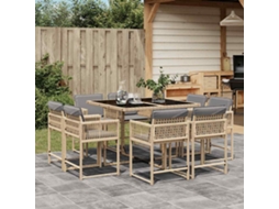 Vidaxl 9 Pcs Conj. Jantar Jardim C/ Almofadões Vime Pe Bege Misturado